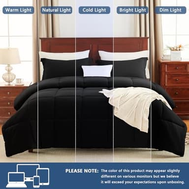 CozyLux Queen Comforter Set Black - 3 Pieces Box Stitched Comforters Queen Size, Soft Bed Set for All Seasons, Lightweight Bedding Sets with 1 Down Alternative Comforter and 2 Pillow Shams - Image 5