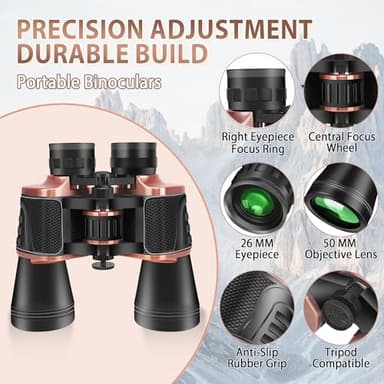 Gaterda 22x50 Binoculars for Adults High Powered, BAK-4 Prism HD FMC, Professional Waterproof Binoculars for Bird Watching, Hunting, Travel with Carrying Bag - Image 4