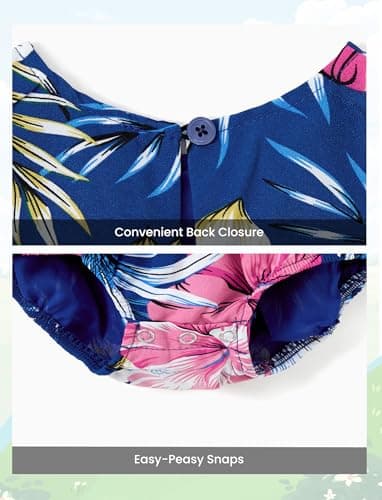 PATPAT Matching Family Vacation Outfits Mom and Daughter Outfits Tropical Floral Palm Leaf Print Spaghetti Strap Boho Belted Dresses Hawaiian Beach Navy Blue Floral Romper Dress Baby Girl 6-9 Months - Image 5