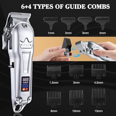 Ufree Hair Clippers for Men Professional, Barber Clippers and Trimmers Set, Cordless Hair Clippers for Hair Cutting Kit with LED Display, Electric Hair Trimmer, Gifts for Men, Silver - Image 5