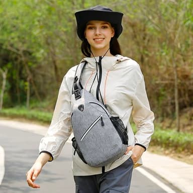 MOSISO Sling Backpack, Multipurpose Crossbody Shoulder Bag Travel Hiking Daypack, Gray, Medium - Image 5