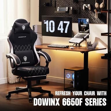 Dowinx Fabric Gaming Chair, Ergonomic Computer Chair with Footrest and Pocket Spring Cushion, Height Adjustable Video Gamer Chair with Lumbar Support for Adults, Black - Image 8