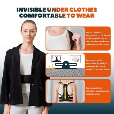 HEZKUGU Posture Corrector For Women and Men, Fully Adjustable Back Brace, Back Straightener Posture Corrector Providing Pain Relief From Neck, Shoulder, Back, Lumba (Small/Medium) - Image 2