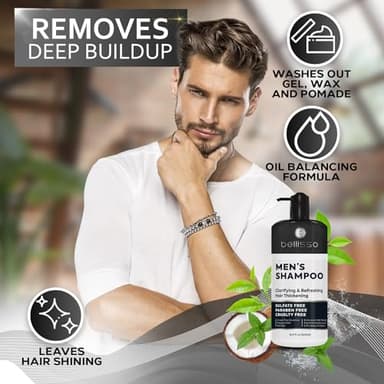 Shampoo for Men - Tea Tree Oil and Peppermint - Sulfate Free, Paraben Free - Clarifying, Refreshing, Volumizing & Moisturizing Hair Thickening Formula - Ideal for Oily Hair, Dry Scalps and Build Up - Image 2