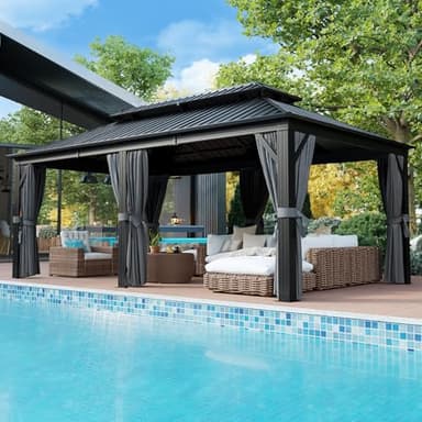 Aoxun 12' X 20' Hardtop Gazebo, Galvanized Steel Double Top, Aluminum Metal Gazebo with Curtains and Netting, Permanent Canopy Pavilion for Wedding, Party, Outdoor Dining - Image 2