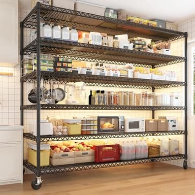 REIBII 60''W X 82.6" H Steel Heavy Duty Wire Shelving Unit with Wheels, 6-Tier Adjustable Storage Shelves 3598LBS Commercial Metal Shelves for Pantry, Garage, College Dorm School Industrial Shelving - Image 2