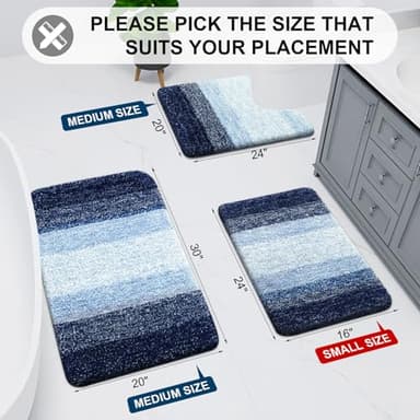 Arotive Microfiber Bathroom Rugs, Shaggy Soft and Absorbent Bath Rug, Non-Slip, Thick Plush Machine Washable Dry Bath Mats for Bathroom, Tub and Shower, 30x20, Blue - Image 2