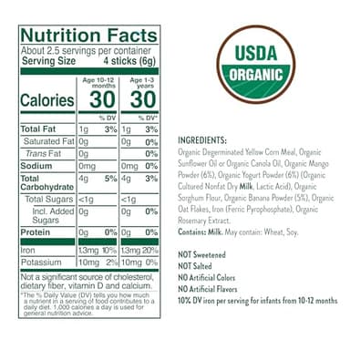 Little Bellies Organic Mango Yogurt Pick-Me Sticks, (Pack of 5 x 0.56 oz Individual Packs) - Image 2