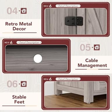 JUMMICO Fireplace TV Stand for TVs Up to 65+ Inch Entertainment Center with Open Storage Shelves and Side Cabinets, Media Console Table with Barn Doors for Living Room (Grey) - Image 4