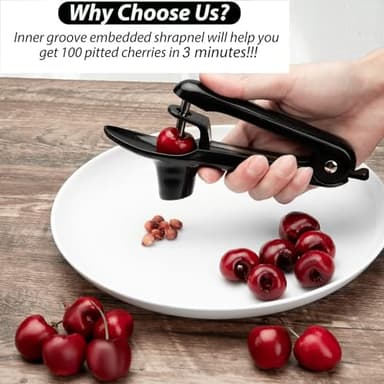 Cherry Pitter - Ordekcity Stainless Steel Cherries Corer Pitter Tool with Hand-held Push Design, Save Time & Space for Making Cherry Jam with Lock Design(Black) - Image 3