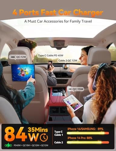 [2025 Ultra-Compact] 84W Retractable Car Charger, [PD 45W] Car Charger USB C for iPhone 16 17 Pro Fast Charging, Car Accessories Travel Essentials Gifts for Women Men for iPhone 17 Air 16 15 14 13 12 - Image 5