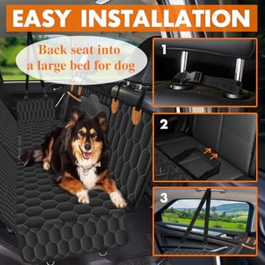NECKORY Dog Back Seat Cover, Waterproof Scratch Proof Nonslip Dog Hammock for Car, Car Seat Cover for Back Seat with Sanitary Pad Mesh & Pocket for Cars SUVs and Trucks - S, Black/Orange - Image 5