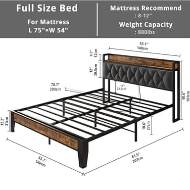 ANCTOR Full Size Bed Frame, Storage Headboard with Outlets, Easy to Install, Sturdy and Stable, No Noise, No Box Springs Needed - Perfect for a Good Night's Sleep - Image 2