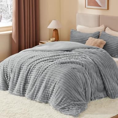 BEDELITE Fleece Queen Comforter Set -Super Soft & Warm Fluffy Light Grey Bedding, Luxury Fuzzy Heavy Bed Set for Winter with 2 Pillow Cases - Image 2