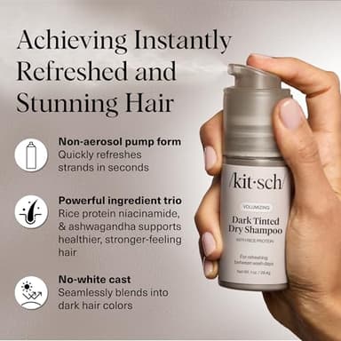 Kitsch Volumizing Rice Protein Dry Shampoo Powder - Dry Shampoo for Women & Men, Dark Hair, No White Cast, Absorbs Oil, Non-Greasy, Fragrance Free, Travel Size in Pump Form - Dark Tinted 1oz - Image 2