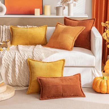 MIULEE Burnt Orange Fall Decorative Throw Pillow Covers for Couch Bed Livingroom 18x18 Inch Set of 2 Boho Accent Throw Pllows Broadside Striped Patchwork Soft Corduroy Pillowcases - Image 8