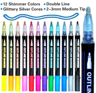 Stocking Stuffers Teen Girls: 12 Glitter Markers Christmas Gifts Teens Outline Glitter Pens Shimmer,Tween Teen Girl Gifts Trendy Stuff,Art Supplies Kids 6-8 9-12 10-12,Arts Crafts Kids Ages 8-12 Cute - Image 2