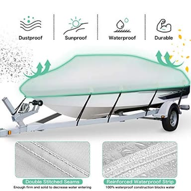 HAHASOLE Heavy Duty 1200D PU Waterproof Boat Cover, 20'- 22' Trailerable Marine Grade Polyester Canvas, Fits 20-22ft V-Hull, Runabout, Fishing Boat, Tri-Hull, Pro-Style Bass Boat with Tightening Strap - Image 4