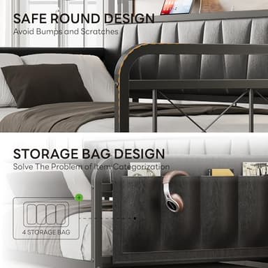 LIKIMIO Daybed with Trundle Bed, Twin Bed Frame with Storage Headboard and Charging Station, Sofa Day Bed with Strong Supports for Living Room, Bedroom, and Guest Room, Black - Image 5