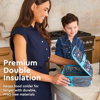 Bentgo Kids Lunch Bag - Durable, Double-Insulated Lunch Bag for Kids 3+; Holds Lunch Box, Water Bottle, & Snacks; Easy-Clean Water-Resistant Fabric & Multiple Zippered Pockets (Dinosaur) - Image 2