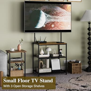 23 Inch to 50 Inch Floor Small Corner TV Stand with Storage Shelves for Living Room Bedroom, Universal Floor Television Stands with Mount, Rustic Brown Corner TV Table Desk Shelf for Small Space - Image 7
