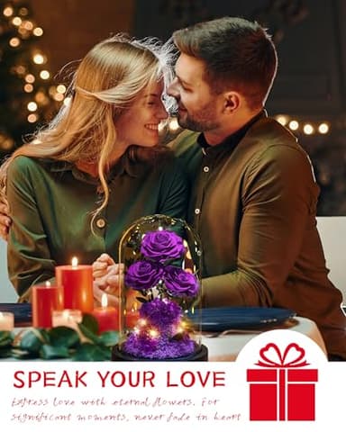 Agrul Flowers Roses Gifts for Mom,Forever Real Preserved Roses in Glass Dome,Mothers Day for Wife Girlfriend Women Best Friend Grandma/Purple Rose - Image 2