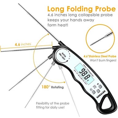 GDEALER Meat Thermometer Digital Instant Read Thermometer Ultra-Fast Cooking Food Thermometer with 4.6” Folding Probe Calibration Function for Kitchen Milk Candy, BBQ Grill, Smokers (Black) - Image 5