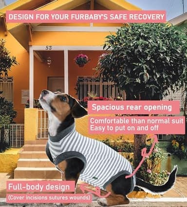 Dog Surgery Recovery Suit,Male Neuter Recovery Large Onesie Female Spay Cone Alternative Recovery Suit,Hoop & Loop Comfortable Surgical Bodysuit,Striped Grey L - Image 5