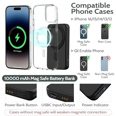 Mag-Safe Charger Wireless Charging Station: 3 in 1 10000mAh Portable Power Bank Compatible for iPhone 16/15/14/13/12 Series and Apple Watch - Magnetic Charging Stand Black - Image 3