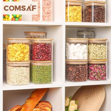 ComSaf 0.7 Qt Glass Food Storage Jars Set of 9, Clear Glass Storage Containers with Lids, Pantry Organization Jar, Spice, Blooming Tea, Oat, Coffee and Sugar Container, Small Canister Set for Kitchen - Image 9
