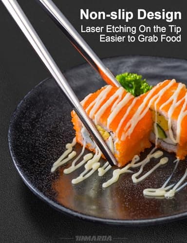 TINMARDA Metal Chopsticks Reusable 5 Pairs Stainless Steel Chopsticks Dishwasher Safe Square Lightweight Non-Slip Chop Sticks Present Set (Silver) - Image 5