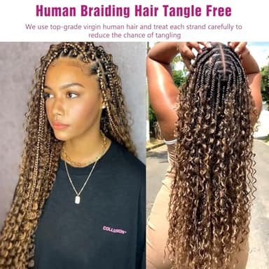 4/27 Honey Blonde Human Braiding Hair Deep Wave Bulk，Highlight No Weft Curly Braiding Hair Extensions for Boho Braids Wet and Wavy Braiding Human Hair Bundles(16inch,4/27,100g)-1 - Image 4