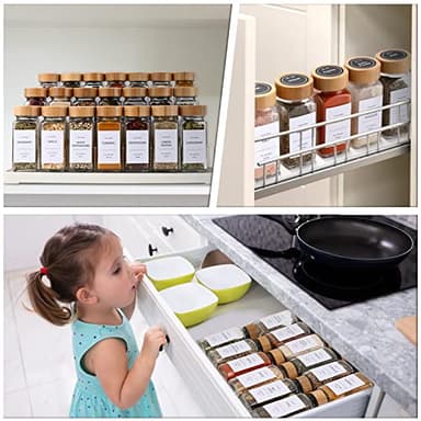 DIMBRAH Spice Jars with Label-4oz 36Pcs, Glass Spice Jars with Bamboo Lids, Container Set with White Printed Labels,Kitchen Empty Jars with Shaker Lids - Image 4