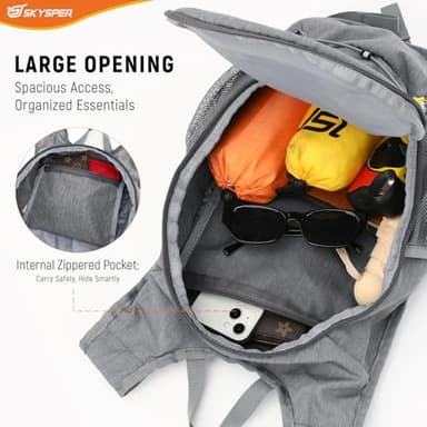 SKYSPER 15L Foldable Hiking Backpack Lightweight Packable Travel Daypack with Chest Strap Small Outdoor Folding Back Pack Collapsible Bag for Women Men (Grey) - Image 3