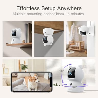 2.5K Security Camera Indoor, Non-Subscription AI Person/Pet/Cry Detection, 4MP Pet/Dog/Cat Camera w/Phone App, Pan Tilt 2.4GHz WiFi Cameras for Home Security, IR Night Vision, Full Duplex 2-Way Audio - Image 7