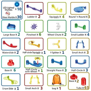 Meland Marble Run Sets for Kids - 153Pcs Marble Race Track Maze Madness Game STEM Building Tower Toy for 4 5 6 + Year Old Boys Girls(113 Pcs + 30 Glass + 10 Led Lighted) - Image 2