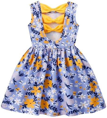 Girls Floral Dress Boho Sleeveless Dresses Casual Party Beach Sundress Daisy Toddler Summer Dress Sunflower Clothes for Kids 6-7T Blue/1930 - Image 1