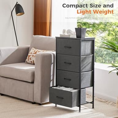 Sweetcrispy Nightstand Small Bedroom Dresser with 4 Fabric Drawers,Bed Side Furniture End Table, Wooden Top Cabinet Night Stand Dresser for Closet, Entryway, Dorm, Grey - Image 7