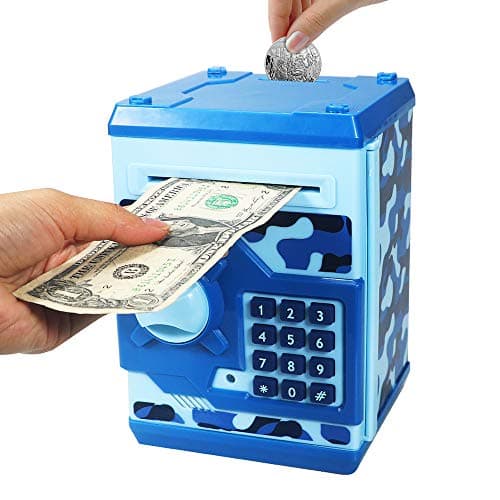 HUSAN Piggy Banks for Kids, Electronic Password Code Money Banks ATM Banks Box Coin Bank for Children Boys and Girls (Camouflage Blue) - Image 1