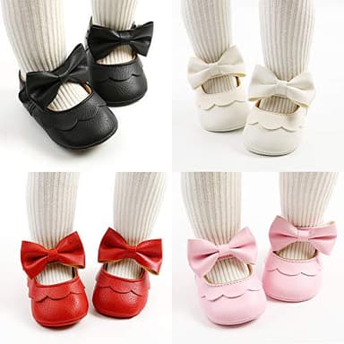 LAFEGEN Baby Girls Mary Jane Flats with Bownot Non Slip Soft Sole PU Leather Newborn Infant Toddler First Walker Cirb Dress Shoes, 6-12 Months Infant, 07 White - Image 6