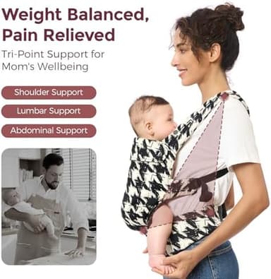 Momcozy Baby Carrier - Ergonomic, Cozy and Lightweight Carrier for 7-44lbs, Effortless to Put On, Ideal for Hands-Free Parenting, Enhanced Lumbar Support, Houndstooth - Image 5