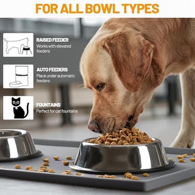 Hubulk Dog Feeding Mat,100% Waterproof Food Grade Silicone Pet Food and Water Bowl Placemat,Dishwasher, High Raised Edge to Prevent Spills,Nonslip Tray to Stop Messes on Floor (19"x12"x0.5", Grey) - Image 6
