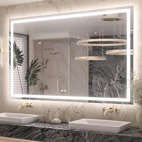 Keonjinn 60" x 40" Lighted Mirror for Bathroom Wall, LED Mirror with Frontlit & Backlit, Large Bathroom Mirror with Lights, Dimmable 3-Color Lights, HD Tempered Glass, UL-Listed LED Driver - Image 1