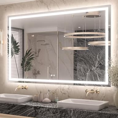 Keonjinn 60" x 40" Lighted Mirror for Bathroom Wall, LED Mirror with Frontlit & Backlit, Large Bathroom Mirror with Lights, Dimmable 3-Color Lights, HD Tempered Glass, UL-Listed LED Driver - Image 1