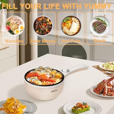 Dezin Hot Pot Electric Upgraded, Non-Stick Sauté Pan, Rapid Noodles Electric Pot, 1.5L Mini Portable Hot Pot for Steak, Egg, Fried Rice, Ramen, Oatmeal, Soup with Power Adjustment - Image 6
