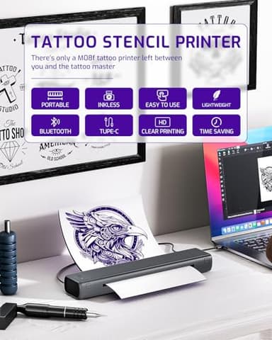 Tattoo Stencil Printer, Bluetooth Thermal Tattoo Printer,Compatible with Phone/Tablet/PC, Tattoo Supplies for Tattoo Artist & Beginners, Gray - Image 2