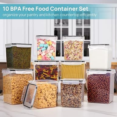 Vtopmart 10 PCS Flour and Sugar Storage Container, Large Airtight Food Canisters with Lids for Kitchen, Pantry Organization, BPA Free, Black - Image 2