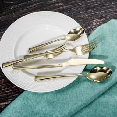 Alata Bailey Champagne Gold 20-Piece Forged Stainless Steel Flatware Set Cutlery Set, Service for 4, Silver Finish, Dishwasher Safe - Image 3