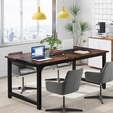 Tribesigns Modern Computer Desk, 63 x 31.5 inch Large Office Desk Computer Table Study Writing Desk Workstation for Home Office, Rustic/Black - Image 7