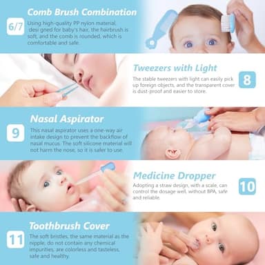 Baby Grooming Kit, Portable Baby Safety Care Set with Hair Brush Comb Nail Clipper Nasal Aspirator etc for Nursery Newborn Toddlers Infant Girl Boys Keep Clean (Blue) - Image 4